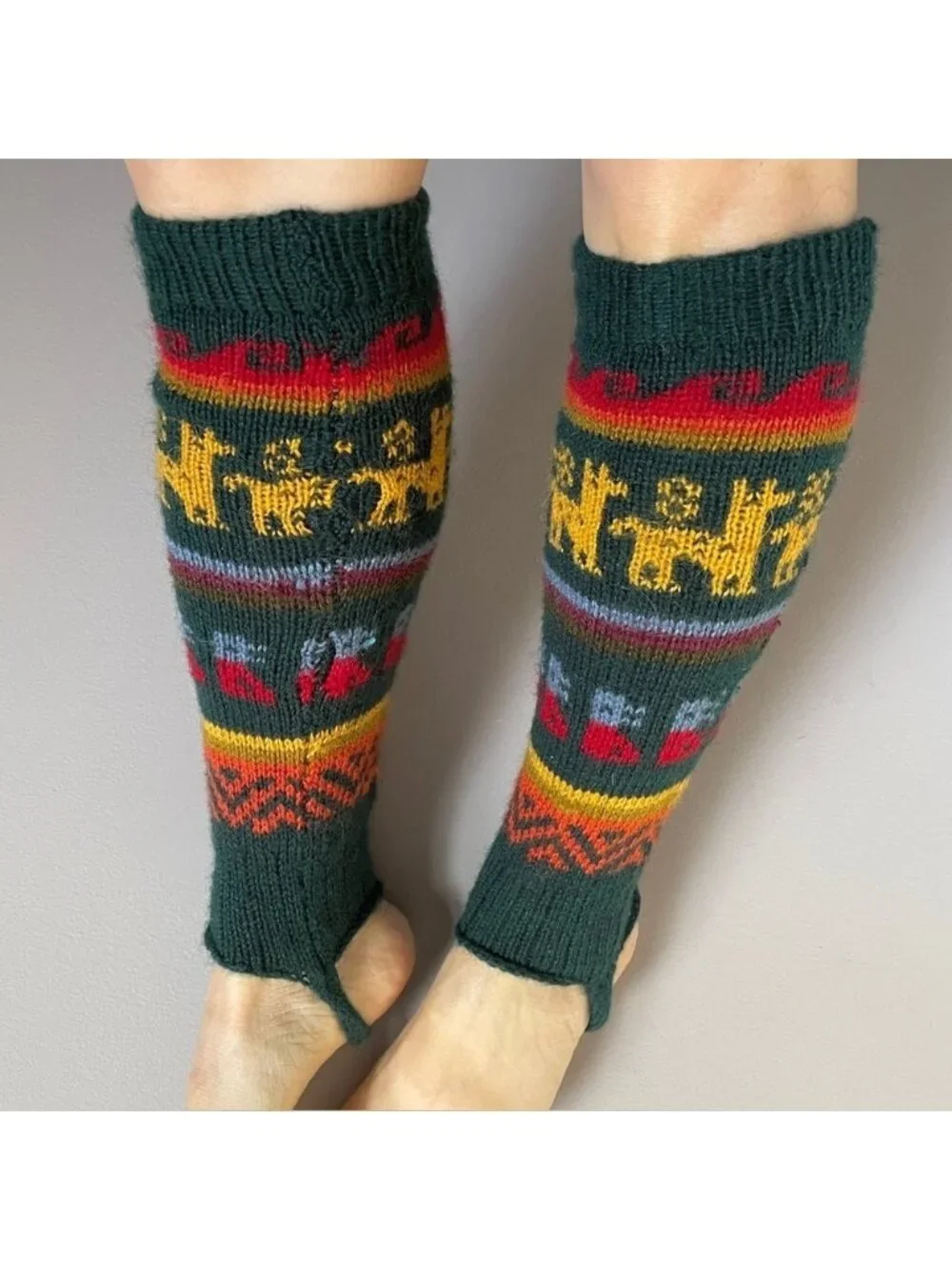 Alpaca Knit Leg Warmers w/ Stirrups - Small, handmade!